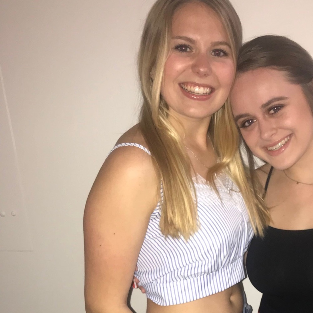 Blue and white crop tie back top